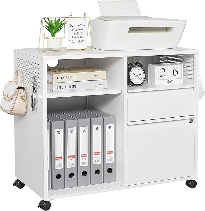 Portable Filing Cabinet, White, home office, stationary 