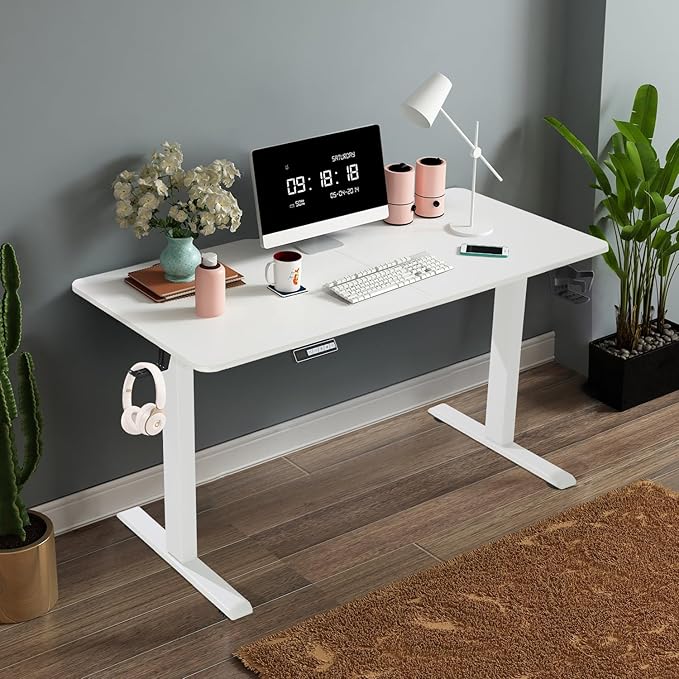 Height Adjustable Desk, White, easy to use