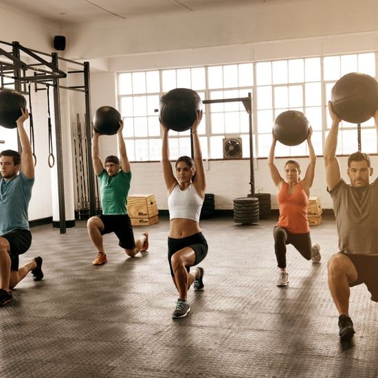 Group fitness class, weights, medicine ball